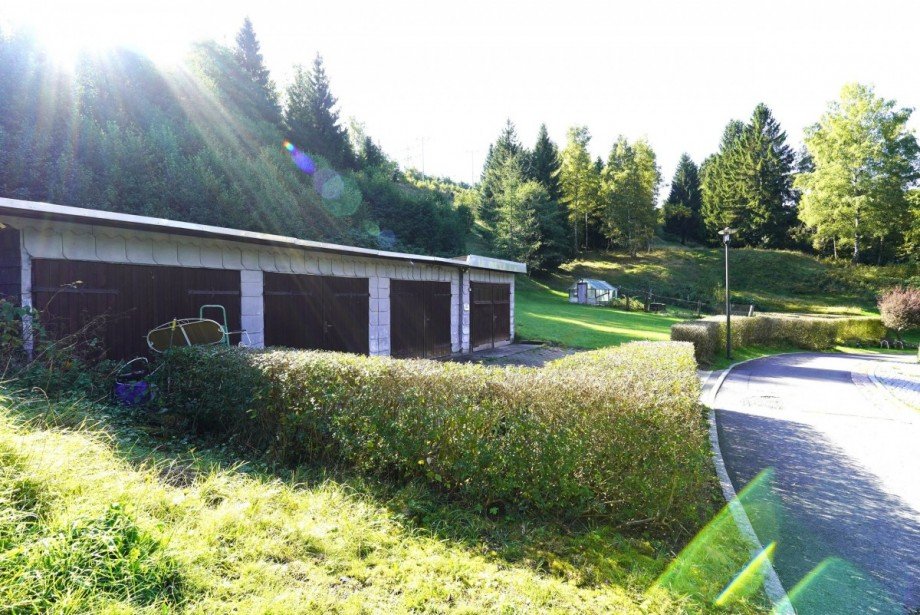 Garagen neben gr�ner Wiese Reihenendhaus Goldisthal