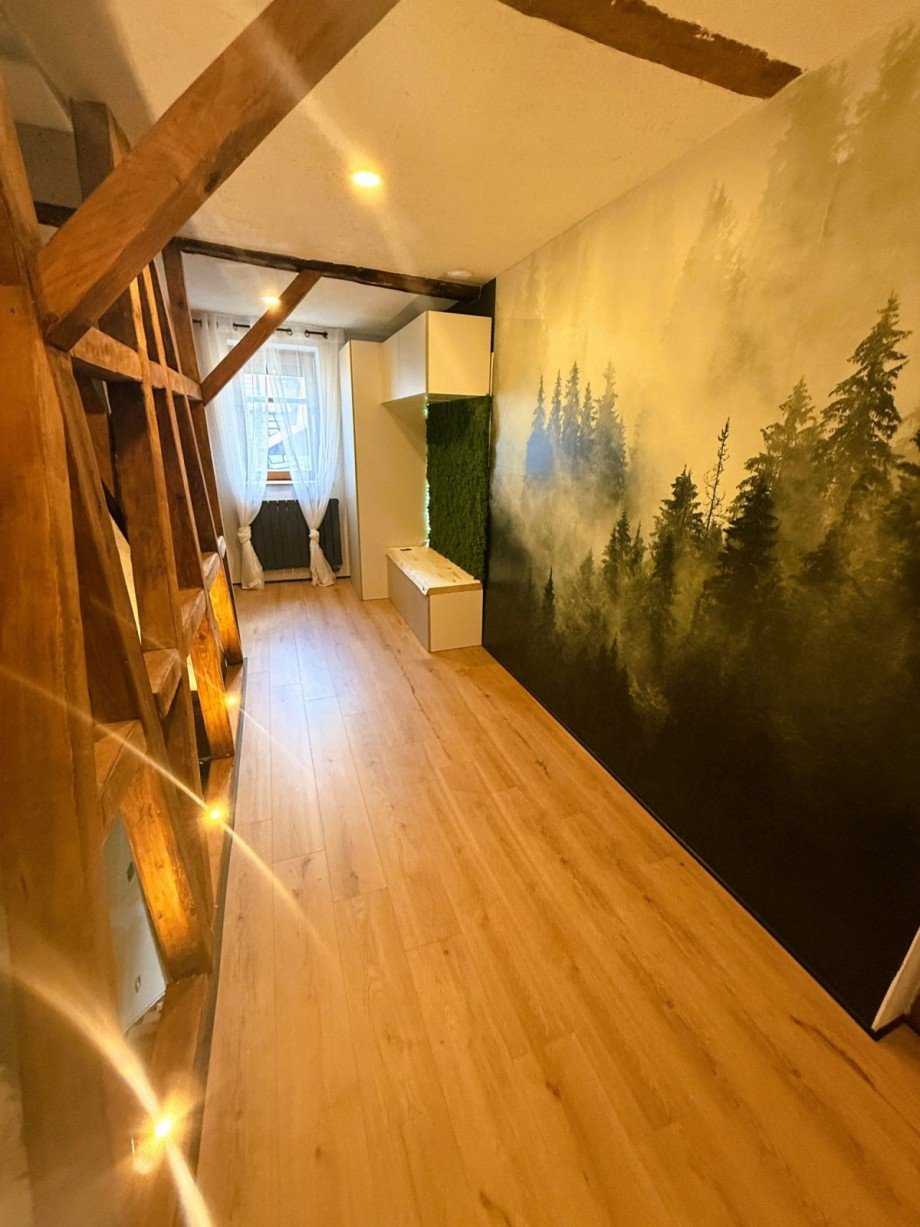 Schmales Zimmer mit Wald-Tapete Einfamilienhaus Ilmenau